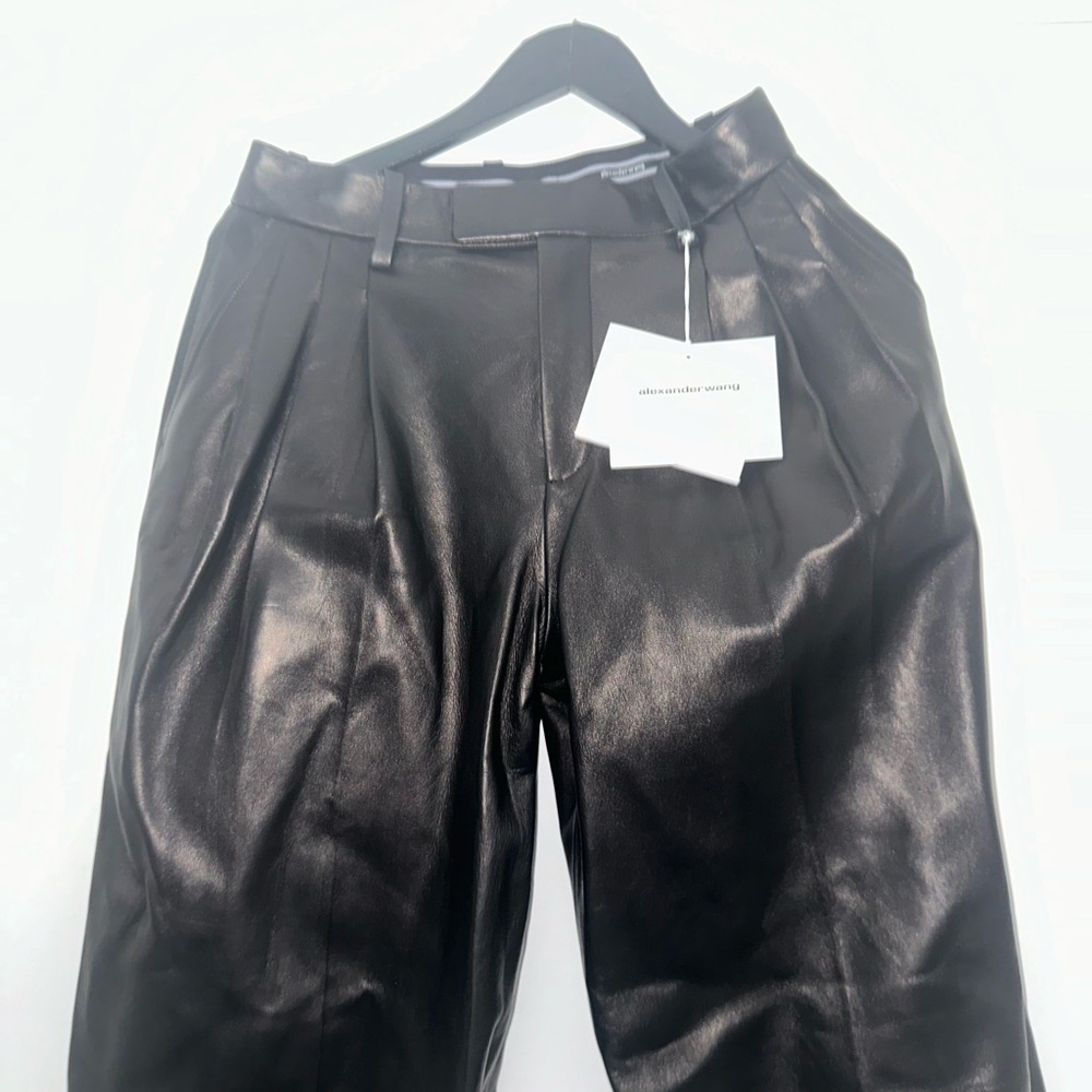 Alexander Wang Leather Wide Leg Embossed Trousers Women Size 0 - Picture 2 of 14